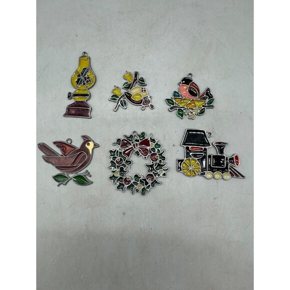 Set Of 6 Vintage Christmas-Themed Stained Resin Style Ornaments Handmade READ - Picture 12 of 16